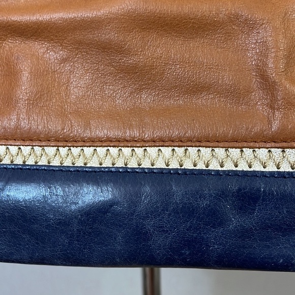 The Sak Landis Brown Blue Genuine Leather Double Strap Shoulder Bag Tote - Picture 3 of 7